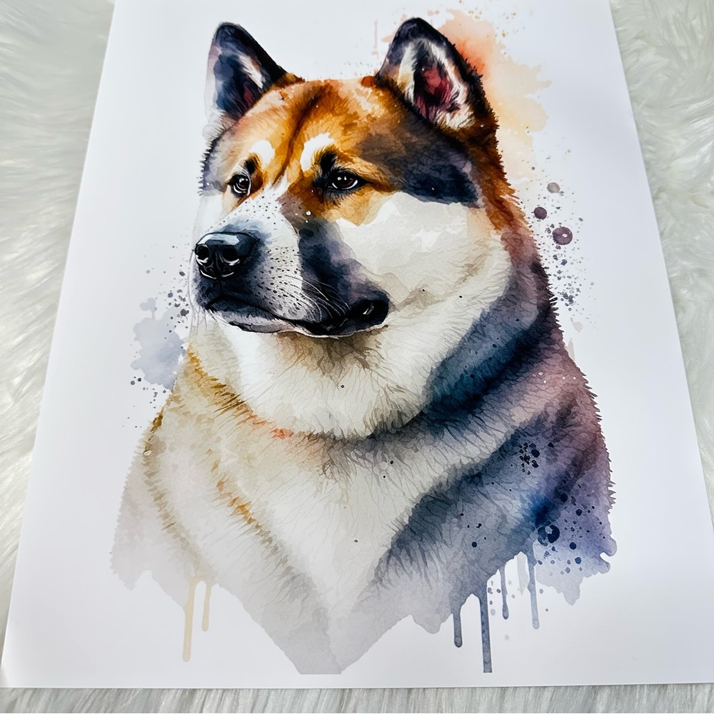 Watercolor American Akita Dogs Portrait Wall Art Illustration Print Unframed - Picture 8 of 8